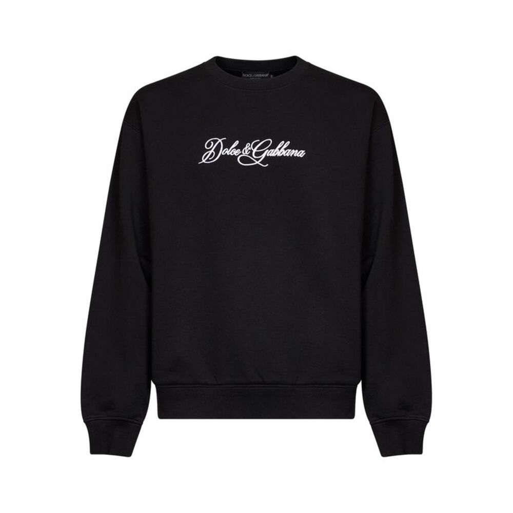 Dolce & Gabbana Men Black Cotton Embroidered Crewneck Sweatshirt